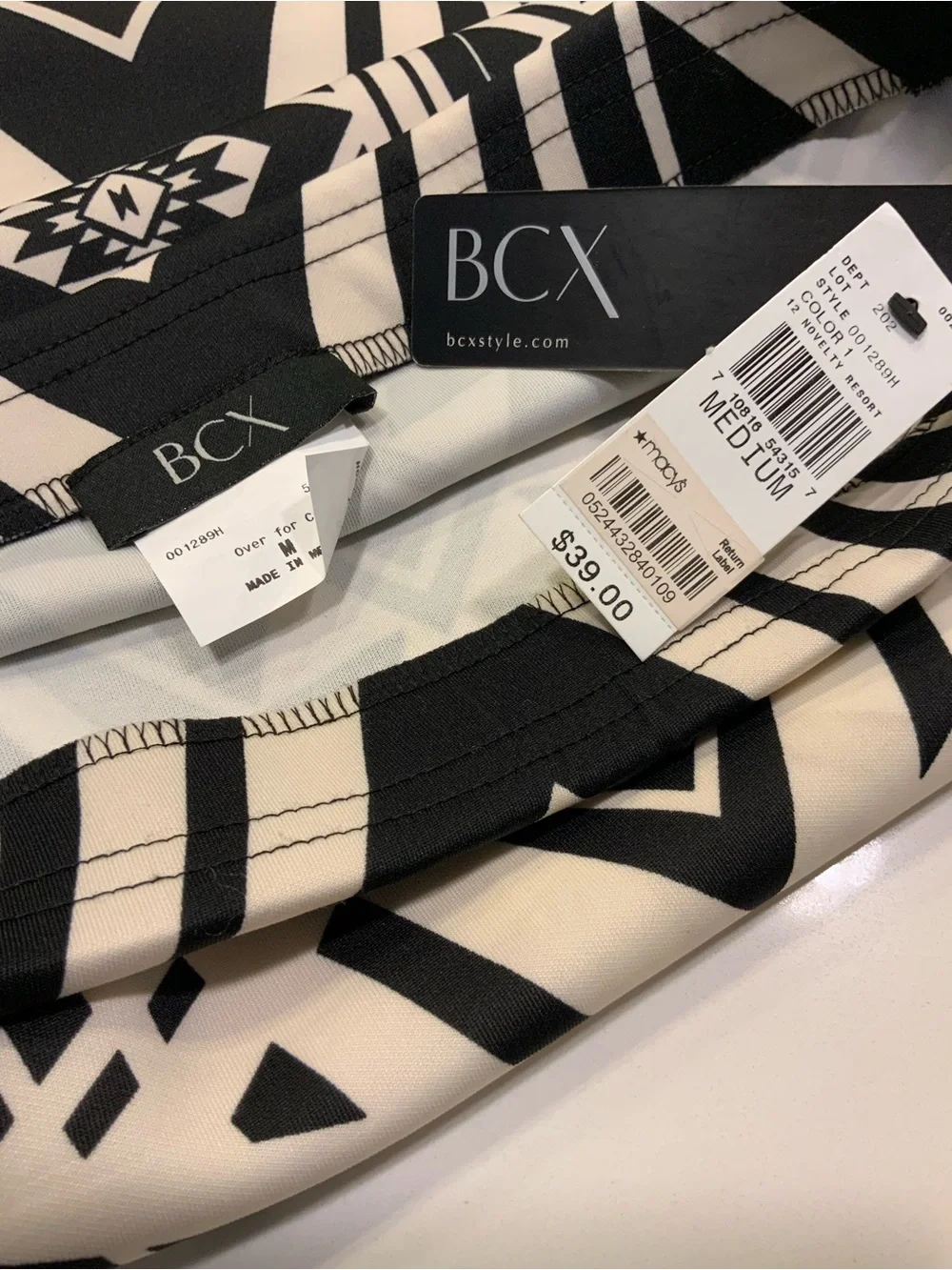 BCX Black & Cream Geometric Midi Pencil Skirt